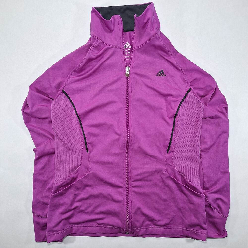 Adidas Jacket Womens Medium Purple Climalite Track Running Full Zip Long Sleeve